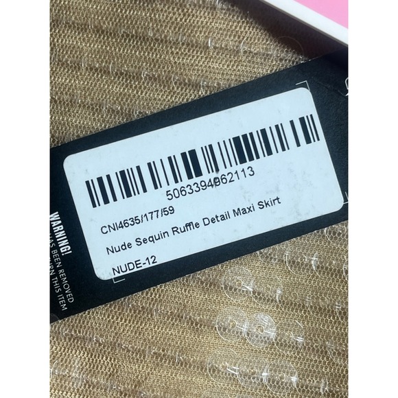 PrettyLittleThing Nude Sequin Ruffle Detail Maxi Skirt CNI4635 Champagne 8 NEW - Picture 3 of 5